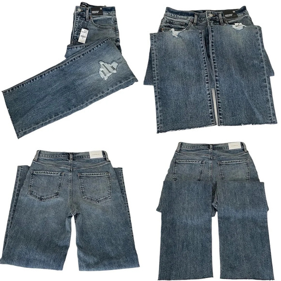 Express Modern Straight Leg Super High Rise Distressed Blue Jeans Women’s 2S NWT - Picture 2 of 14